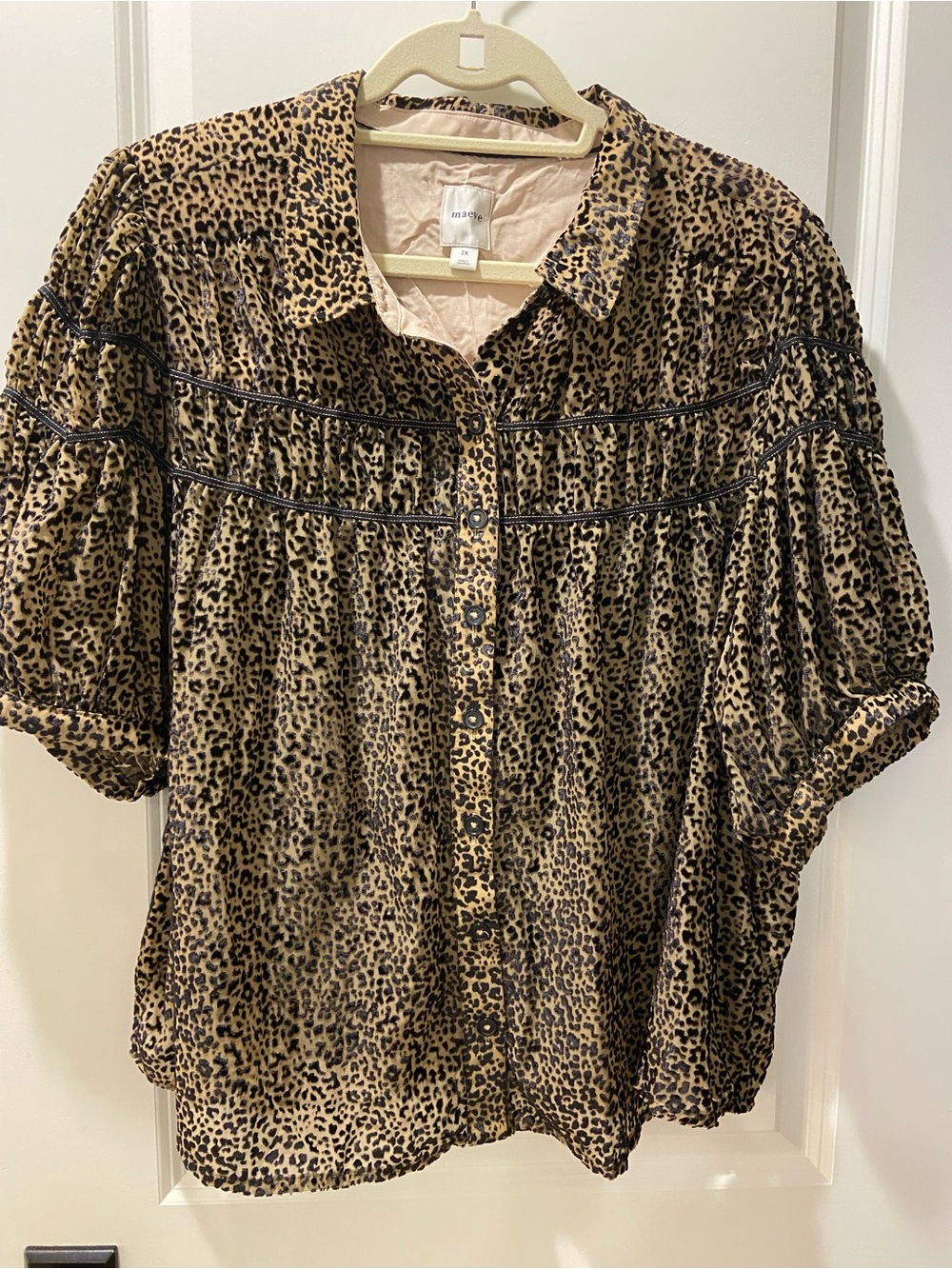 Mango Leopard-Print Button-Down Shirt in Tan and Black